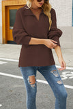 V Neck Turndown Collar Long Sleeve Sweater