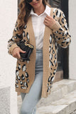 Winter Outfits Leopard Open Front Pocket Sweater Cardigans