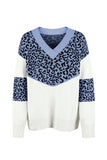 Leopard Splicing V Neck Long Sleeve Knit Sweater