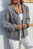 Cable Knit Front Open Hood Cardigan