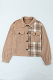 Khaki Plaid Patchwork Corduroy Cropped Jacket
