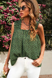 Green Floral Ruffled Straps Flowy Tank Top