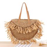 Paziye Bohemian Semicircle Tassel Straw Shoulder Bag