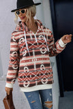 Women Pullover Hooded Fleece Long Sleeve Loose Christmas Pattern Print Zipper Sweatshirt