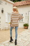 Off Shoulder Pin Striped Loose Pullover Sweaters
