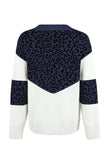 Leopard Splicing V Neck Long Sleeve Knit Sweater