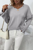 Winter Outfits Plain V Neck Ruffle Sleeves Pullover Sweaters