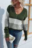V Neck Color Block Cable Knit Sweaters