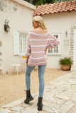 Off Shoulder Pin Striped Loose Pullover Sweaters