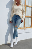 Cable Knit V Neck Hoodies Sweater