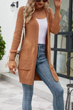 Ribbed Open Front Long Pocket Cardigan