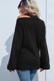 Solid Color Cold Shoulder Long Sleeve Sweater