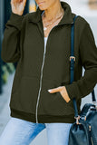 Zipper Turn Down Collar Pockets Long Sleeve Winter Coat Women