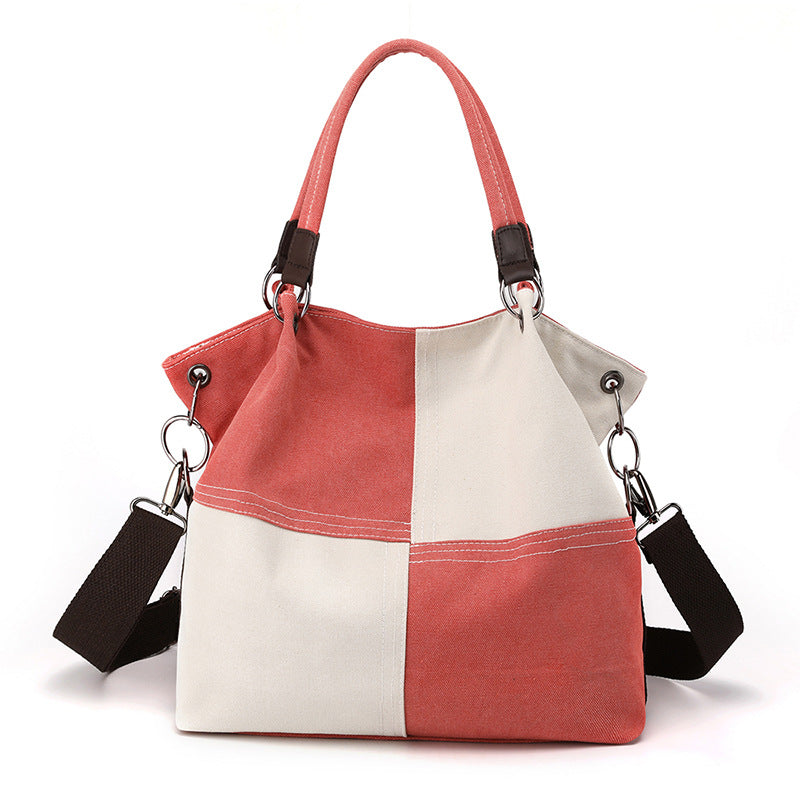 Patchwork Color Shoulder Bag Stylish Vintage Tote Bag