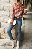 Fall Outfits Leopard Drop Shoulder Long Sleeve Knitting Sweater