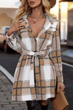 Open Button Plaid Long Jackets With Waist Belt