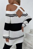 Halter Neck Cold Shoulder Colorblock Sweater