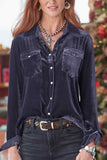 Solid Velvet Single-breasted Front Pocket Shirt Unishe Wholesale