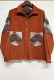 Winter Outfits Brown Open Button Aztec Patchwork Corduroy Jackets
