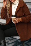 Winter Outfits Brown Button Up Fleece Coat with Pockets