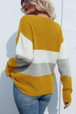 V Neck Color Block Cable Knit Sweaters