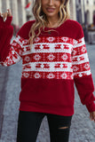 Women Round Neck Long Sleeve Pullover Loose Christmas Fleece Casual Sweater