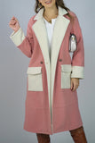 Lapel Collar Contrast Color Pockets Long Length Woolen Winter Outfits Coat