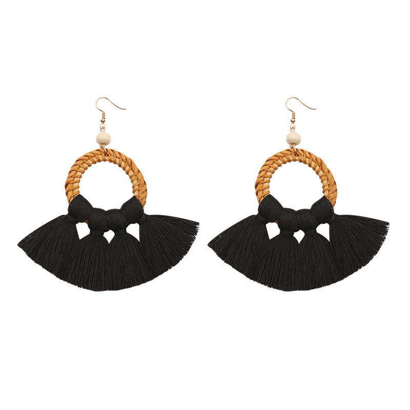 Tassel Earrings Handmade Rattan Women's Jewelry