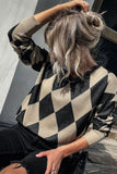 Rhombus Colorblock Splicing Long Sleeve Sweater