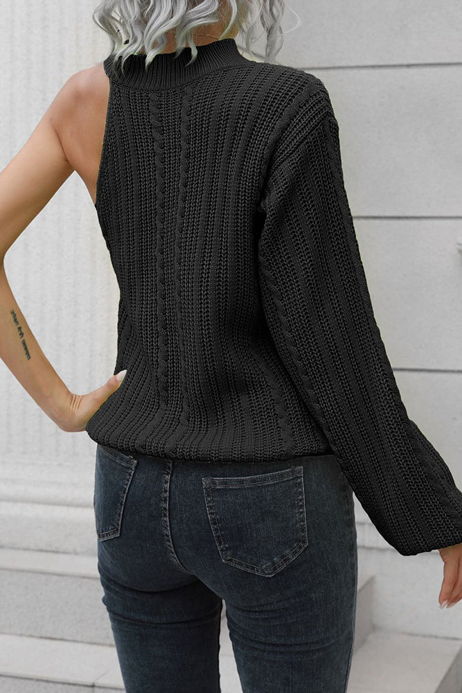 Plain Cut Out One Shoulder Knit Winter Outfits  Sweaters