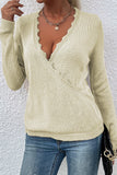 Autumn Outfits Deep V Neck Lace Splicing Knitting Sweater