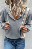Grey Drawstring Button Hooded Knitting Sweater