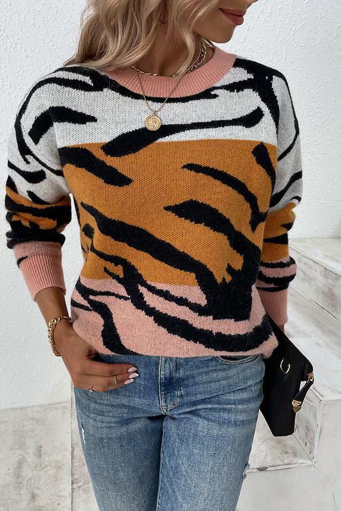 Tiger Stripe Knit Autumn Outfits Pullover Sweaters