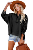 Black Casual Button Solid Patchwork Trim Hoodie