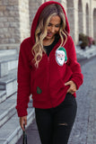 Women's Hooded Zipper Long Sleeve Loose Christmas Casual Jacket
