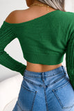 Plain One Shoulder Cable Knit Sweater Crop Top