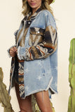 Distressed Aztec Stars Print Patchwork Denim Jacket Coat