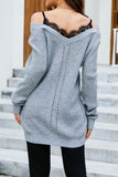 Lace Attached V Neck Long Pullover Sweaters