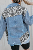 Sky Blue Leopard Contrast Splice Denim Jacket