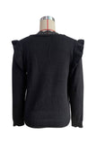 Black V Neck Autumn Outfits Lace Edge Ruffle Sleeves Sweaters