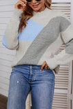 High Neck Color Block Pullover Sweaters
