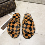 Paziye Ladies Plaid Comfortable Cross Cotton Slippers