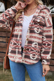 Pink Tribal Print Pocket Buttoned Sherpa Winter Outfits Jacket