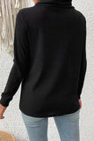 Black Turtle Neck Irregular Length Button Knit Top