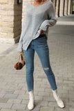 Grey Cable Knit Long Sleeves Sweater