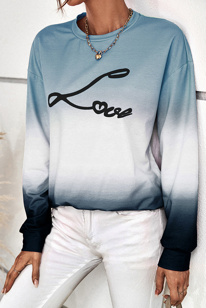 Love Print Gradient Color Pullover Sweatshirt