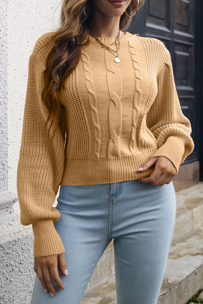 Cable Knit Lantern Sleeves Knit Sweaters