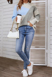High Neck Color Block Pullover Sweaters