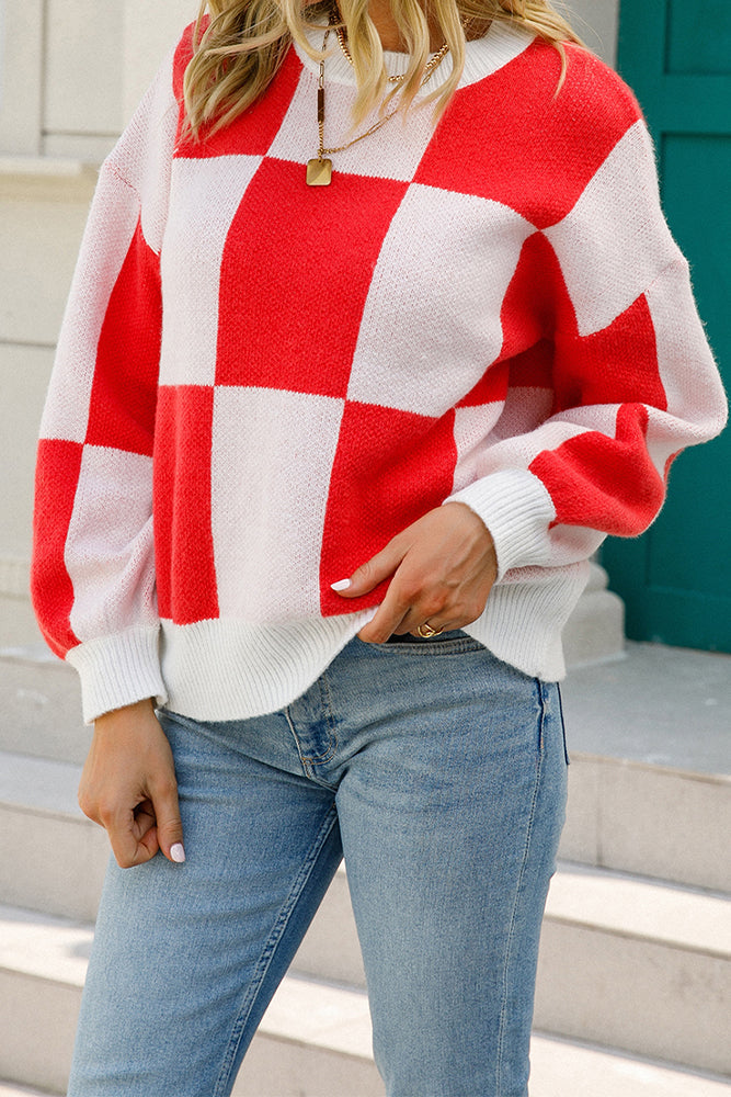 Checked Plaid Knit Pullover Sweater