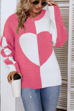 Color Block Heart Knit Sweaters